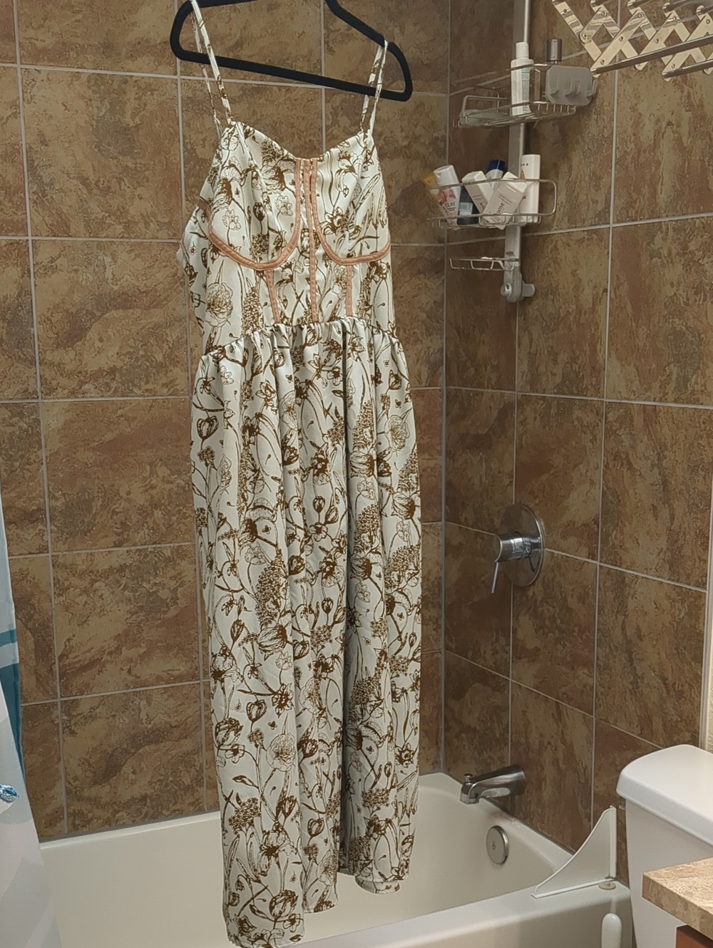 Floral Light Green and Brown Spaghetti Strap Sundress